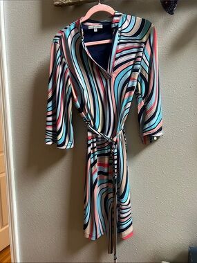 sandra darren denim dress Sandra Darren Womens Dress Size 10 Sleeveless Denim Blue Knee Length Flower